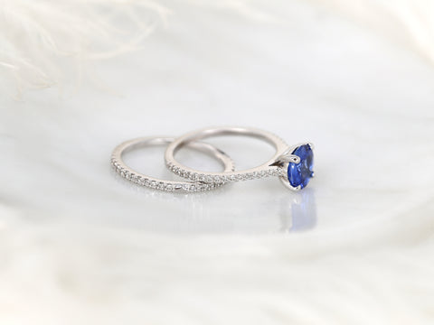 1.64ct Ready to Ship Eloise 14kt White Gold Cornflower Blue Sapphire Diamonds Round Solitaire Bridal Set