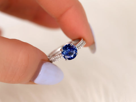 1.64ct Ready to Ship Eloise 14kt White Gold Cornflower Blue Sapphire Diamonds Round Solitaire Bridal Set