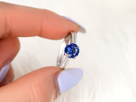 1.64ct Ready to Ship Eloise 14kt White Gold Cornflower Blue Sapphire Diamonds Round Solitaire Bridal Set