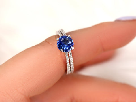 1.64ct Ready to Ship Eloise 14kt White Gold Cornflower Blue Sapphire Diamonds Round Solitaire Bridal Set