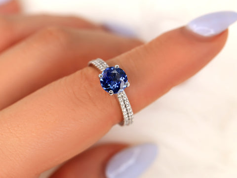 1.64ct Ready to Ship Eloise 14kt White Gold Cornflower Blue Sapphire Diamonds Round Solitaire Bridal Set