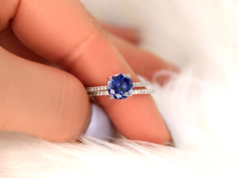 1.64ct Ready to Ship Eloise 14kt White Gold Cornflower Blue Sapphire Diamonds Round Solitaire Bridal Set