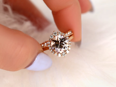 3.82ct Ready to Ship Eluma 14kt Rose Gold Champagne Cognac Zircon Diamonds Unique Halo Bridal Set