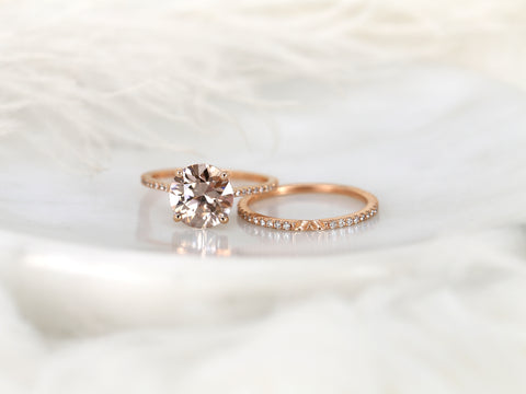 3.93ct Ready to Ship Eloise 14kt Rose Gold Champagne Cognac Zircon Diamonds Dainty Round Solitaire Accent Bridal Set - Rosados Box