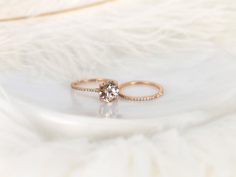 3.93ct Ready to Ship Eloise 14kt Rose Gold Champagne Cognac Zircon Diamonds Dainty Round Solitaire Accent Bridal Set - Rosados Box