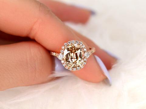 6.53cts Ready to Ship Bridgette 14kt Rose Gold Cognac Champagne Zircon Diamonds Unique Oval Halo Ring - Rosados Box