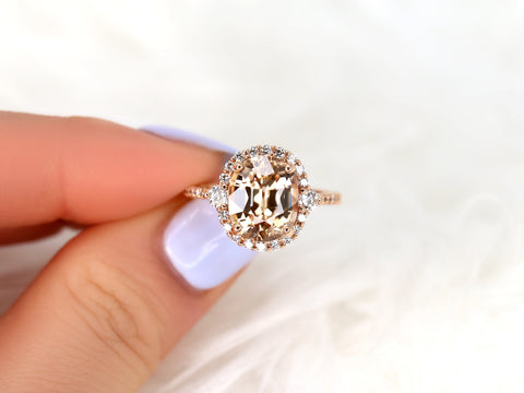 6.53cts Ready to Ship Bridgette 14kt Rose Gold Cognac Champagne Zircon Diamonds Unique Oval Halo Ring - Rosados Box