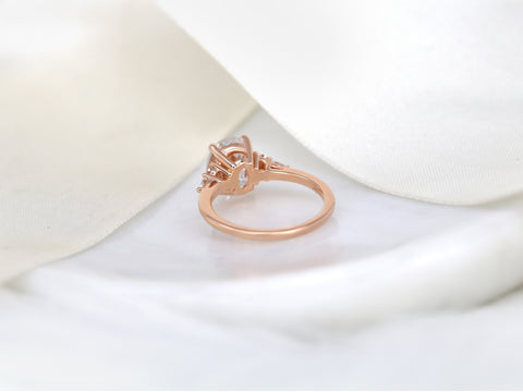 3ct Ready to Ship Cinderella 10x8mm 14kt Rose Gold Forever One Moissanite Diamond Cluster Ring - Rosados Box