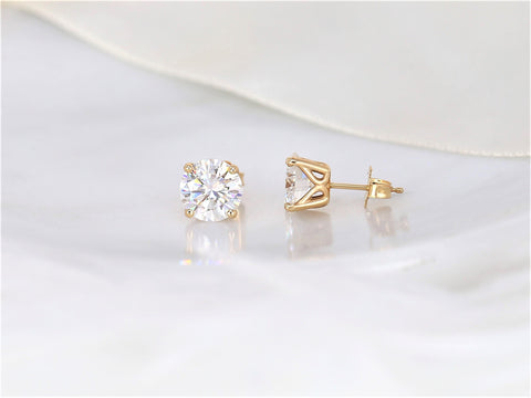 1.50ct Donna 6mm 14kt Gold Moissanite Leaf Gallery Basket Round Stud Earrings - Rosados Box