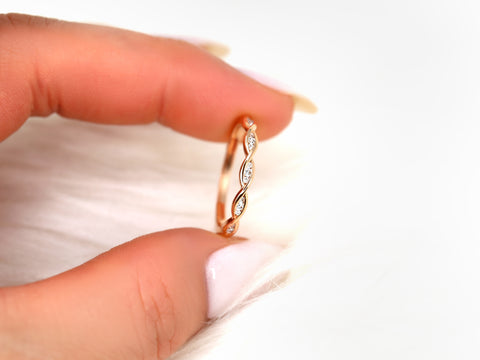 Ember 14kt Solid Gold Diamond Twist DNA Infinity HALFWAY Eternity Ring - Rosados Box