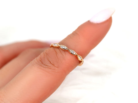 Ember 14kt Solid Gold Diamond Twist DNA Infinity HALFWAY Eternity Ring - Rosados Box