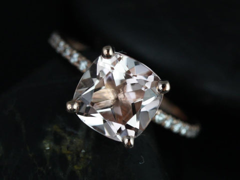 Ready to Ship Heidi 8mm 14kt Rose Gold Morganite Diamond Basket Cushion Solitaire Ring - Rosados Box