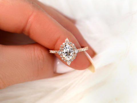 1.50ct Jadis 14kt Gold Moissanite Diamond Unique Polaris Oval Halo Ring - Rosados Box