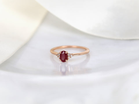 Ready to Ship Juniper 6x4mm 14kt Rose Gold Ruby Diamond Oval Cluster Ring - Rosados Box