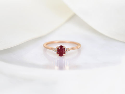 Ready to Ship Juniper 6x4mm 14kt Rose Gold Ruby Diamond Oval Cluster Ring - Rosados Box