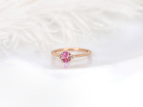 Ready to Ship Juniper 6x4mm 14kt Rose Gold Pink Sapphire Diamonds Dainty Oval Cluster Ring - Rosados Box