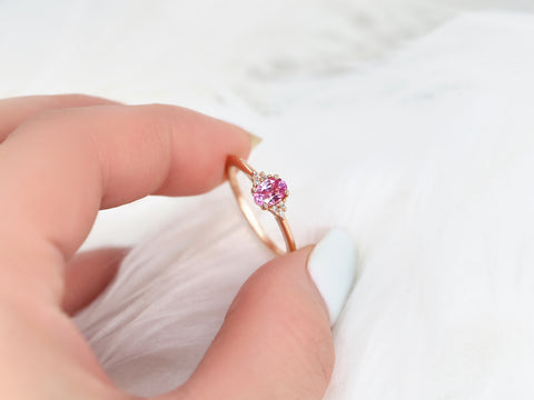 Ready to Ship Juniper 6x4mm 14kt Rose Gold Pink Sapphire Diamonds Dainty Oval Cluster Ring - Rosados Box