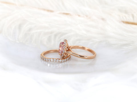 3.37cts Ready to Ship Katherine 14kt Rose Gold Champagne Peach Sapphire Diamond Halo Bridal Set - Rosados Box