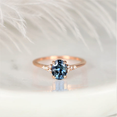 1.71ct Ready to Ship Maddy 14kt Rose Gold Ocean Teal Sapphire Diamond Dainty Oval Cluster Ring - Rosados Box