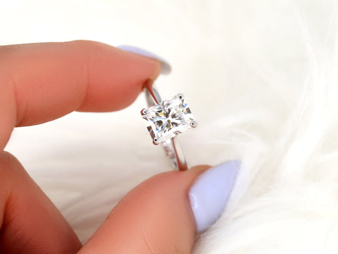 2.70ct Skinny Nancy 9x7mm 14kt Moissanite Cathedral Radiant Solitaire Ring