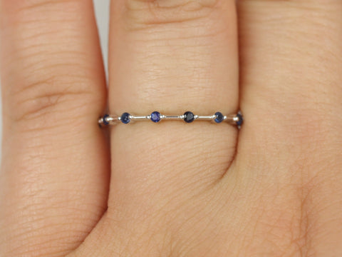 Boney 14kt Gold Blue Sapphire Single Prong Floating HALFWAY Eternity Ring - Rosados Box