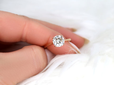 2ct Ready to Ship Skinny Flora 8mm 14kt WHITE Gold Moissanite Solitaire Round Ring - Rosados Box