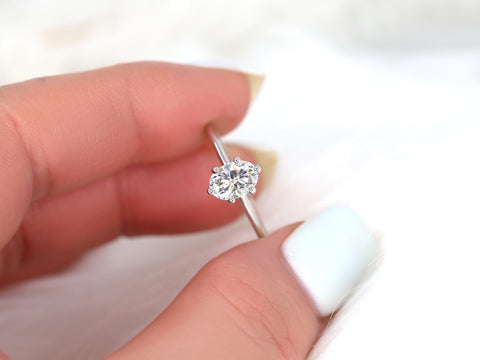 1ct Skinny Rhea 7x5mm 14kt Gold Moissanite 6 Prong Oval Solitaire Ring - Rosados Box