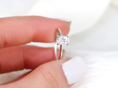 1ct Skinny Rhonda 7x5mm 14kt Gold Moissanite Dainty Oval Solitaire Ring - Rosados Box