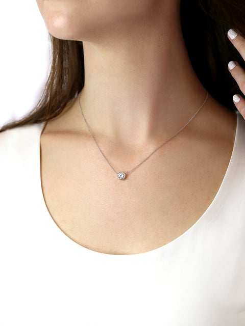 0.50ct Brooke 5mm 14kt Gold Moissanite Solitaire Floating Necklace - Rosados Box