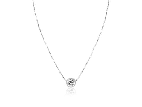 0.50ct Brooke 5mm 14kt Gold Moissanite Solitaire Floating Necklace - Rosados Box