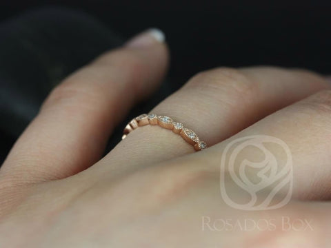 Gwen 14kt Gold WITH Milgrain Diamonds HALFWAY Eternity Ring - Rosados Box