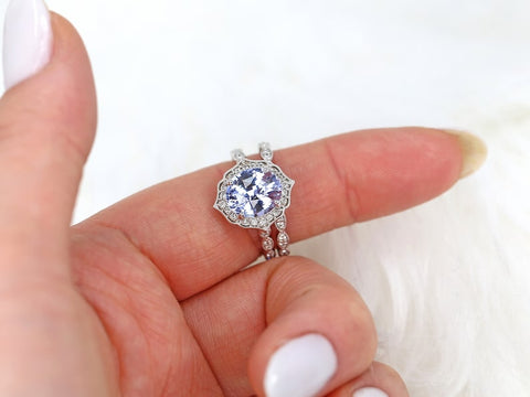 3.18cts Ready to Ship Lana 14kt White Gold Icy Lilac Purple Sapphire Diamond Halo Art Deco Bridal - Rosados Box