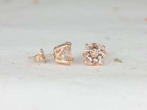 Ready to Ship Donna 8mm 14kt Rose Gold Round Morganite Leaf Gallery Basket Stud Earrings