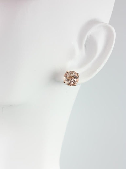 Ready to Ship Donna 8mm 14kt Rose Gold Round Morganite Leaf Gallery Basket Stud Earrings