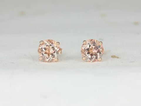 Ready to Ship Donna 8mm 14kt Rose Gold Round Morganite Leaf Gallery Basket Stud Earrings