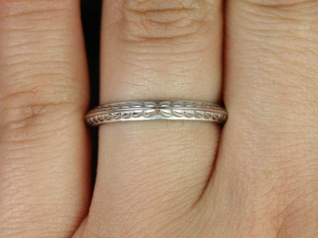 Ready to Ship Gilda 14kt ROSE Gold Vintage Engraved Leaves True Thin Knife Edge ALMOST Eternity Ring