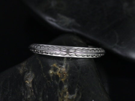 Ready to Ship Gilda 14kt ROSE Gold Vintage Engraved Leaves True Thin Knife Edge ALMOST Eternity Ring