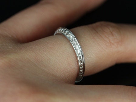 Ready to Ship Gilda 14kt ROSE Gold Vintage Engraved Leaves True Thin Knife Edge ALMOST Eternity Ring