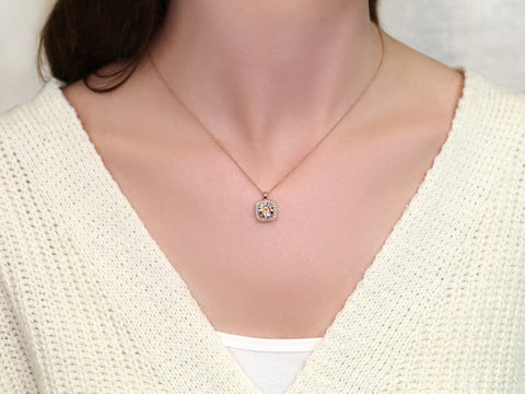 Ready to Ship Rheine 8mm 14kt Rose Gold Morganite Diamond WITH Milgrain Cushion Halo Necklace