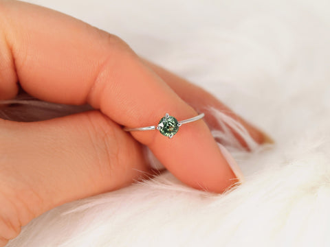 0.50ct Ready to Ship Ultra Petite Kiki 14kt White Gold Teal Sapphire Kite Set Ring,Stacking Ring,Dainty Ring,Birthday Gift,Gift For Her