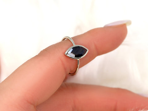 1.12ctc Ready to Ship Donatella Marquise 14kt White Gold Space Blue Sapphire Marquise Ring,Galaxy Ring,Unique Ring,Bezel Set Sapphire Ring