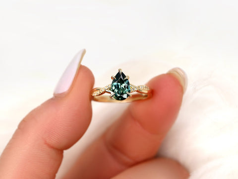 1.67ct Petite Tamara 14kt Teal Sapphire Diamond Crossover Pear Cut Ring,Criss Cross Ring,Unique Pear Sapphire Ring,Teal Sapphire Ring