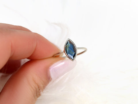 1.12ctc Ready to Ship Donatella Marquise 14kt White Gold Space Blue Sapphire Marquise Ring,Galaxy Ring,Unique Ring,Bezel Set Sapphire Ring