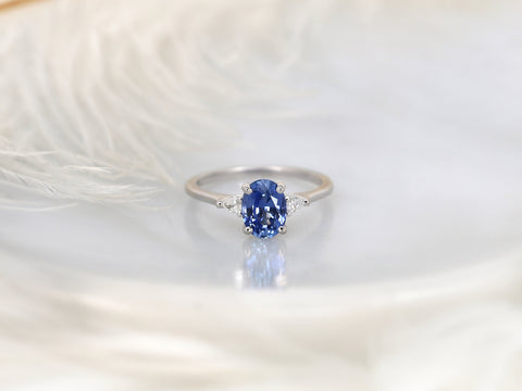 1.55ct Ready to Ship Petite Emery 14kt Cornflower Lavender Sapphire Diamond Pear Three Stone Oval Ring,Oval Triology Ring,Oval Sapphire Ring