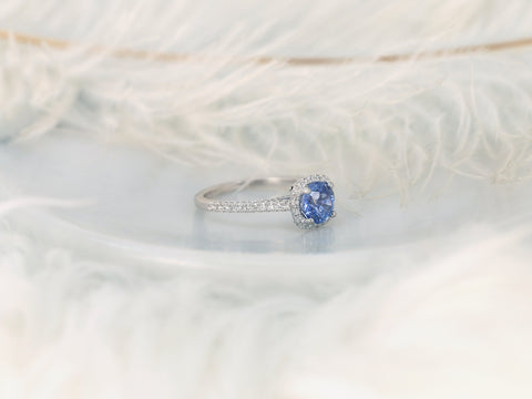 1.74ct Ready to Ship Bonnie 14kt Cornflower Blue Sapphire Art Deco Cushion Halo Ring,Unique Sapphire Ring,Anniversary Gift,September Gift