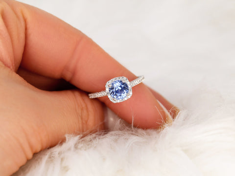 1.74ct Ready to Ship Bonnie 14kt Cornflower Blue Sapphire Art Deco Cushion Halo Ring,Unique Sapphire Ring,Anniversary Gift,September Gift