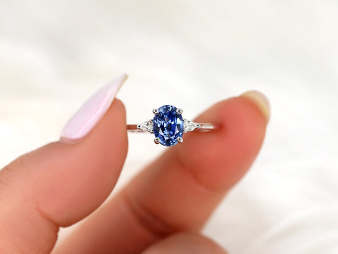 1.55ct Ready to Ship Petite Emery 14kt Cornflower Lavender Sapphire Diamond Pear Three Stone Oval Ring,Oval Triology Ring,Oval Sapphire Ring