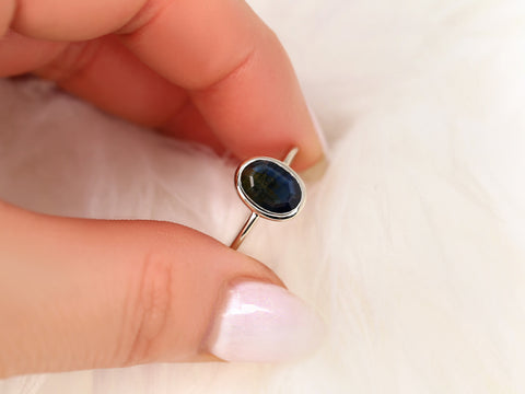 1.68ct Ready to Ship Donatella Oval 14kt White Gold Midnight Blue Sapphire Ring,Unique Sapphire Ring,Oval Cut Ring,Oval Engagement Ring