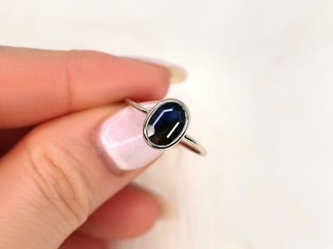 1.68ct Ready to Ship Donatella Oval 14kt White Gold Midnight Blue Sapphire Ring,Unique Sapphire Ring,Oval Cut Ring,Oval Engagement Ring