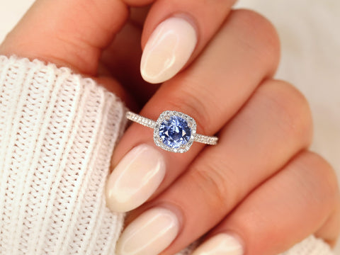 1.74ct Ready to Ship Bonnie 14kt Cornflower Blue Sapphire Art Deco Cushion Halo Ring,Unique Sapphire Ring,Anniversary Gift,September Gift